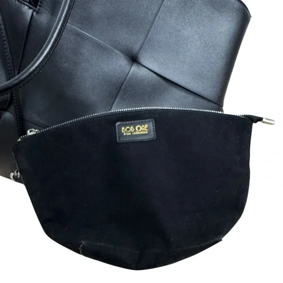 Bob Ore Black Contexture Leather Tote With Removable Suede Compartment Bag - Picture 10 of 15
